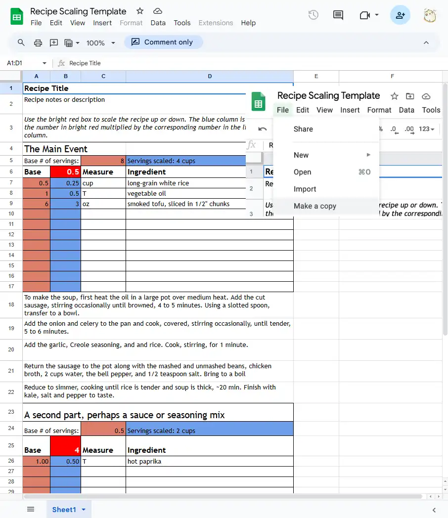 Recipe Scaling Template