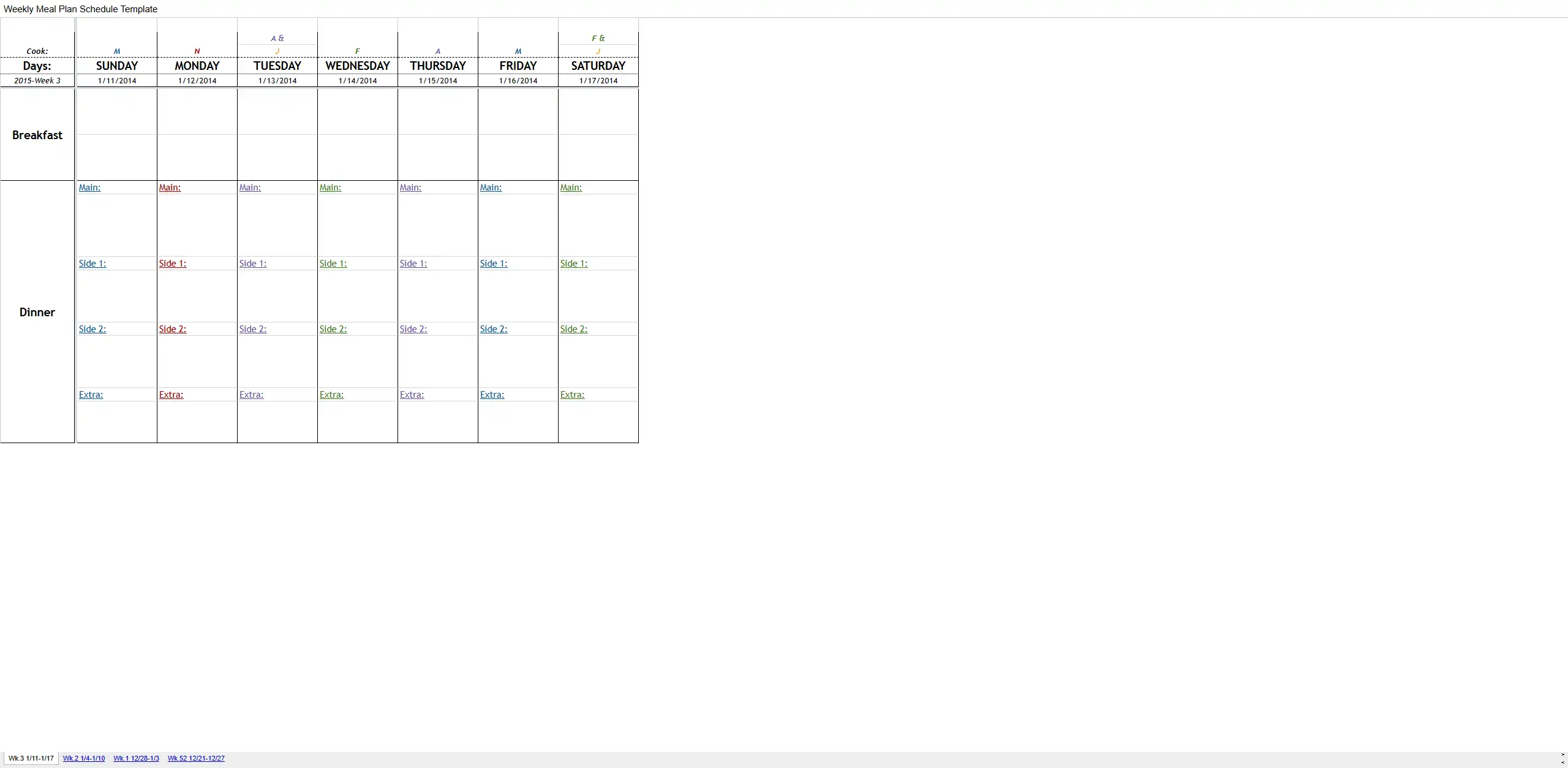 Weekly Meal Plan Schedule Template